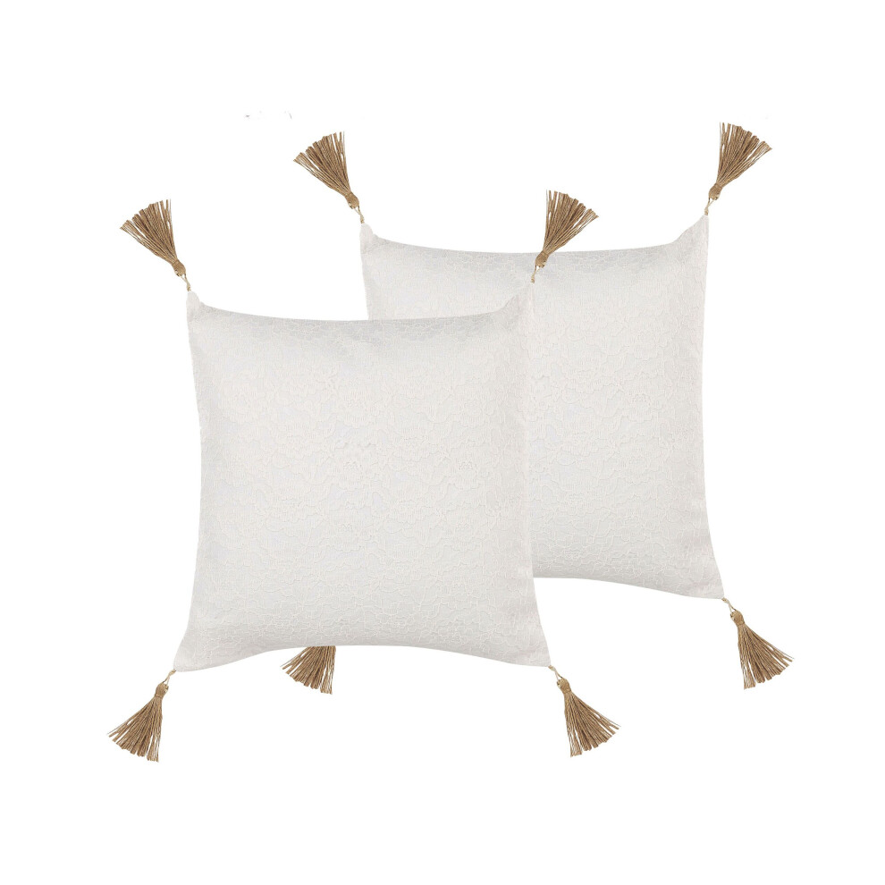 Set of 2 Decorative Cushions AZALEA 45 x 45 cm Light Beige Solid