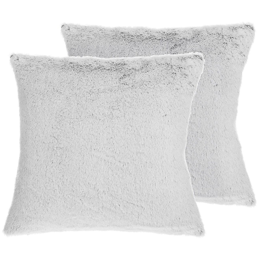 Set of 2 Decorative Cushions CLEMATIS Faux Fur 45 x 45 cm Light Grey Solid