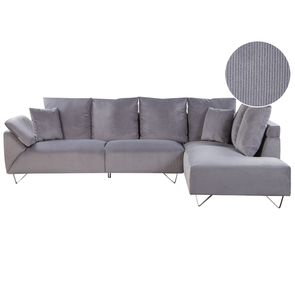 Left Hand Corduroy Corner Sofa Grey LUNNER