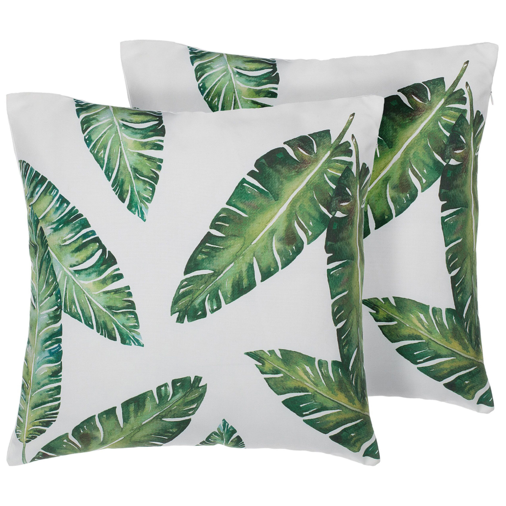 Set of 2 Decorative Cushions DIANELLA 45 x 45 cm Dark Green Plant Pattern