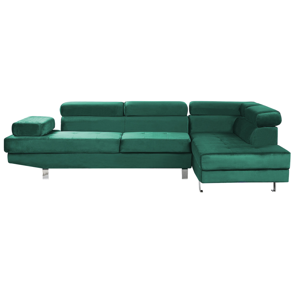 Corner Sofa 5 Seater NORREA Velvet Emerald Green Left Hand