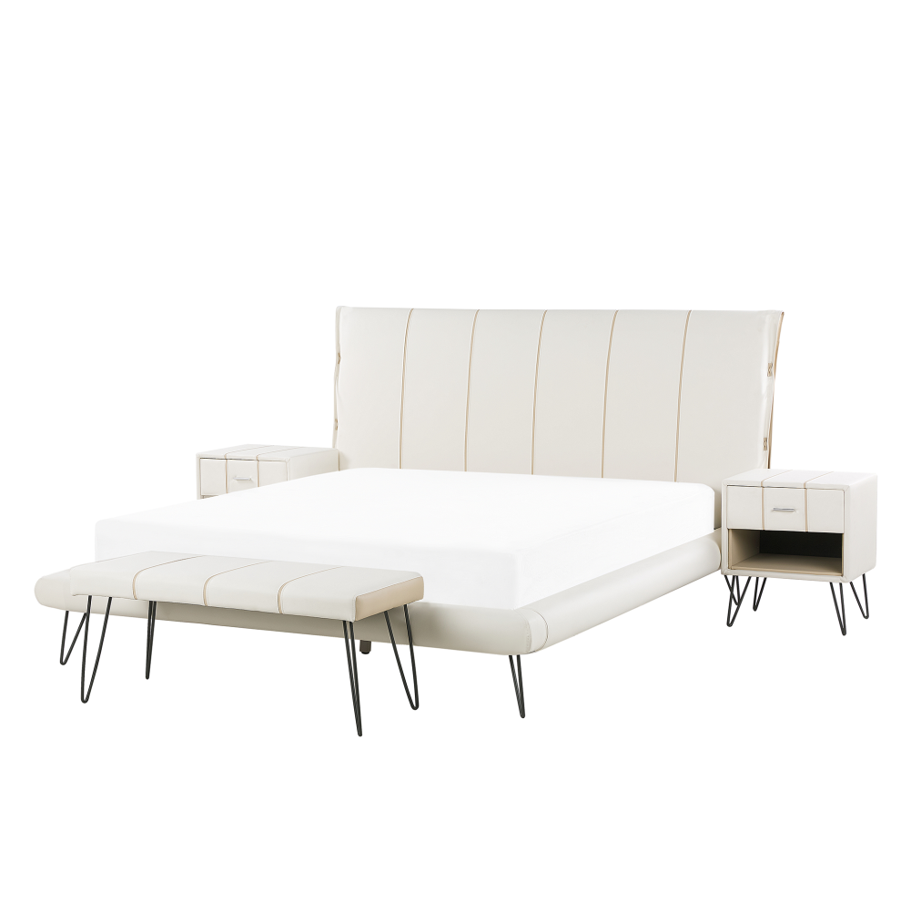 Bedroom Set Faux Leather BETIN 160 x 200 cm (EU King Size) Cream