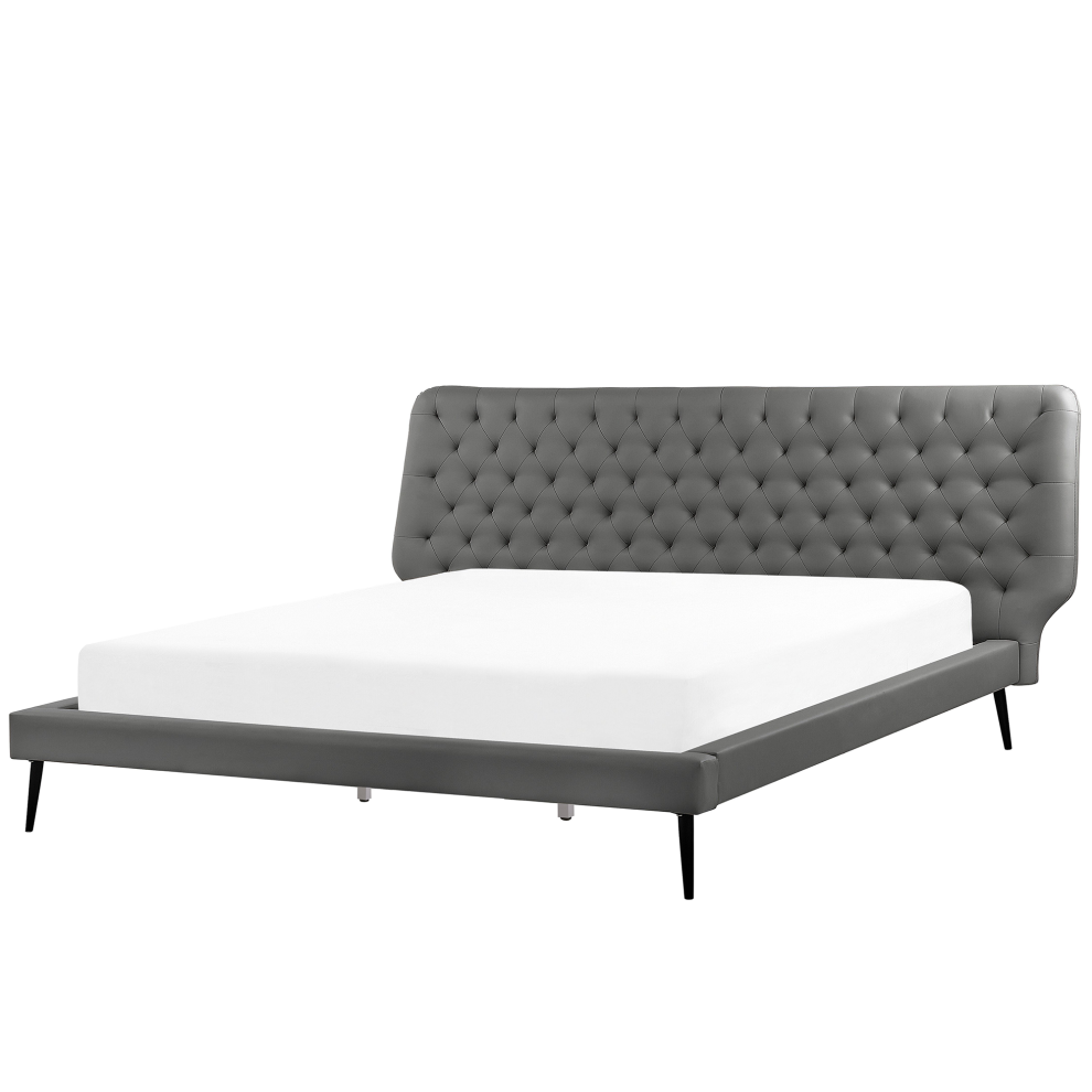 Bed Faux Leather ESSONNE 180 x 200 cm (EU Super King) Grey