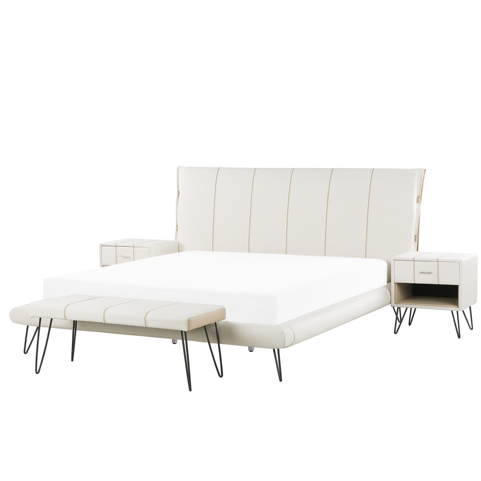 Bedroom Set Faux Leather BETIN 180 x 200 cm (EU Super King) Cream