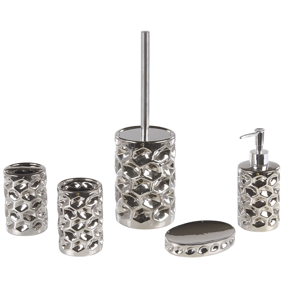 5-Piece Bathroom Accessories Set TIRUA Ceramic Silver