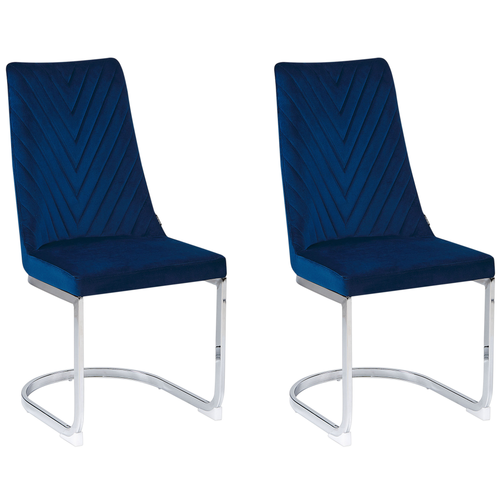 Set of 2 Dining Chairs ALTOONA Velvet Navy Blue