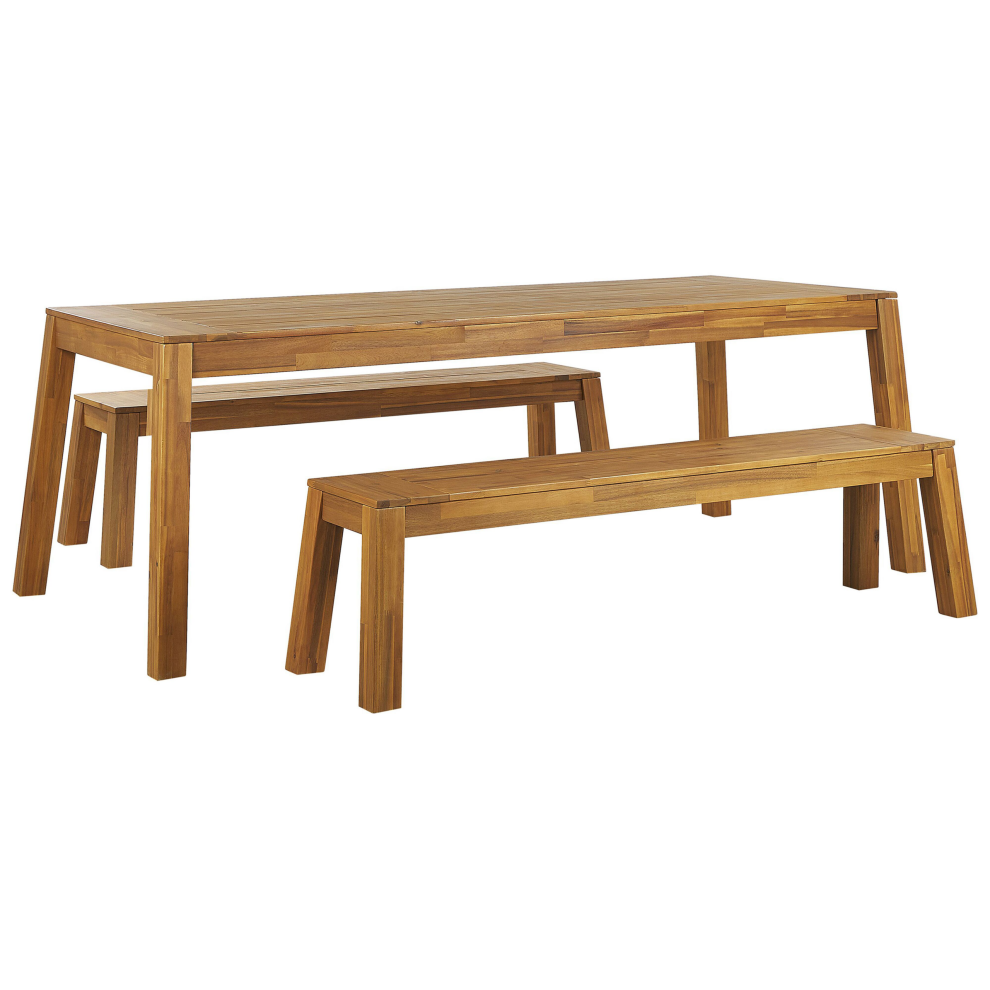 Garden Dining Set with Benches 6 Seater LIVORNO Acacia Wood Brown