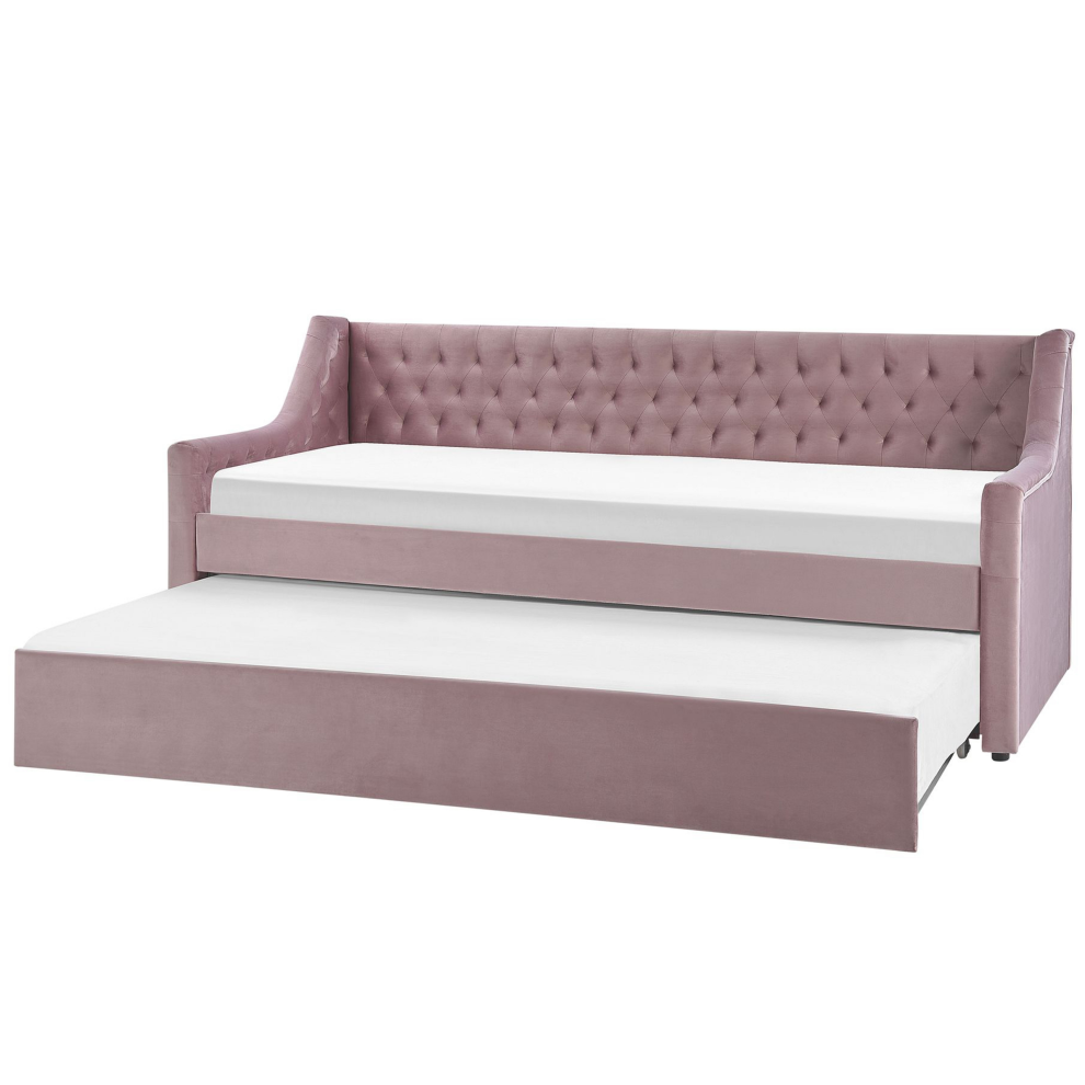 Trundle Bed Velvet MONTARGIS 90 x 200 cm (EU Single) Pink