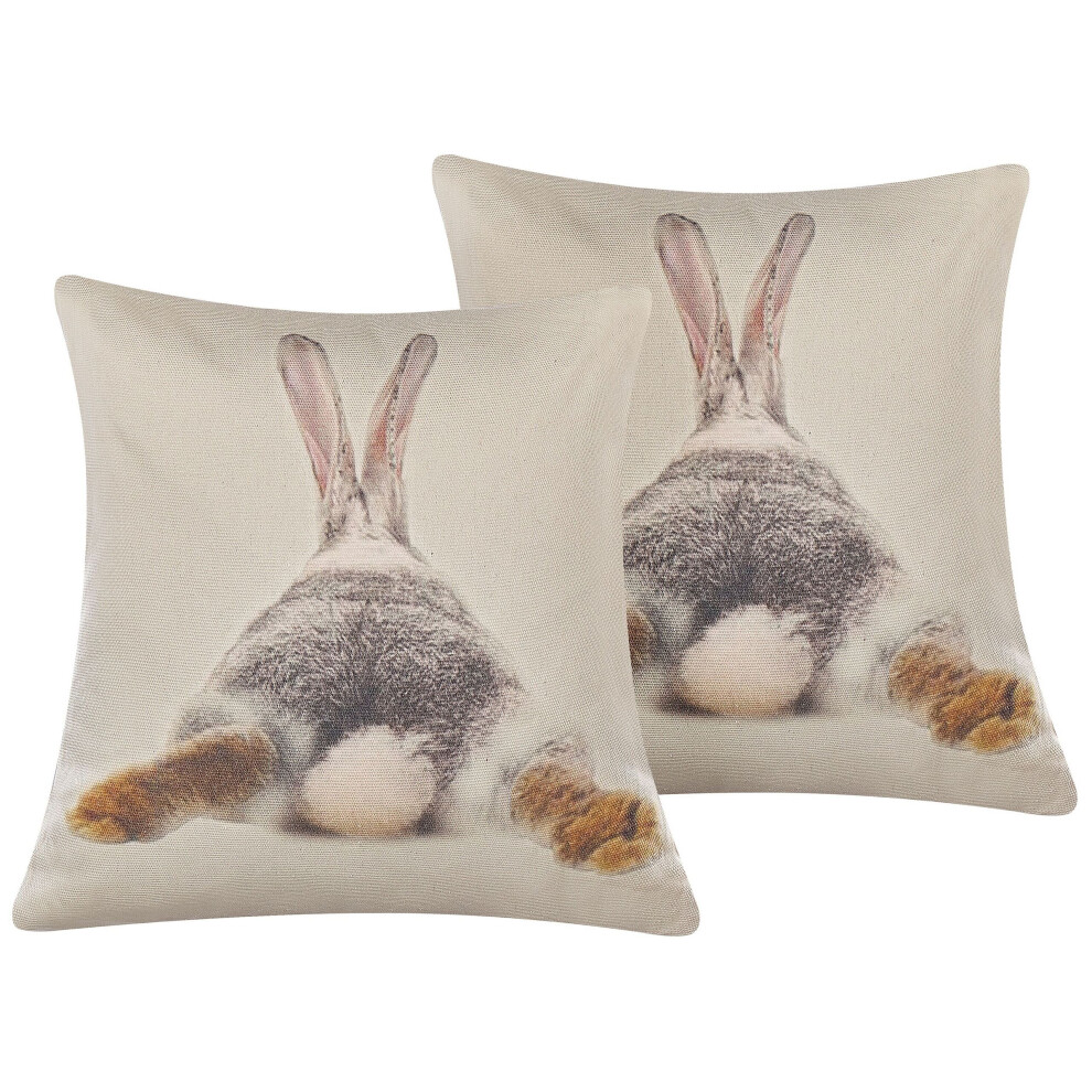 Set of 2 Cushions Rabbit Print 45 x 45 cm Taupe BUXUS