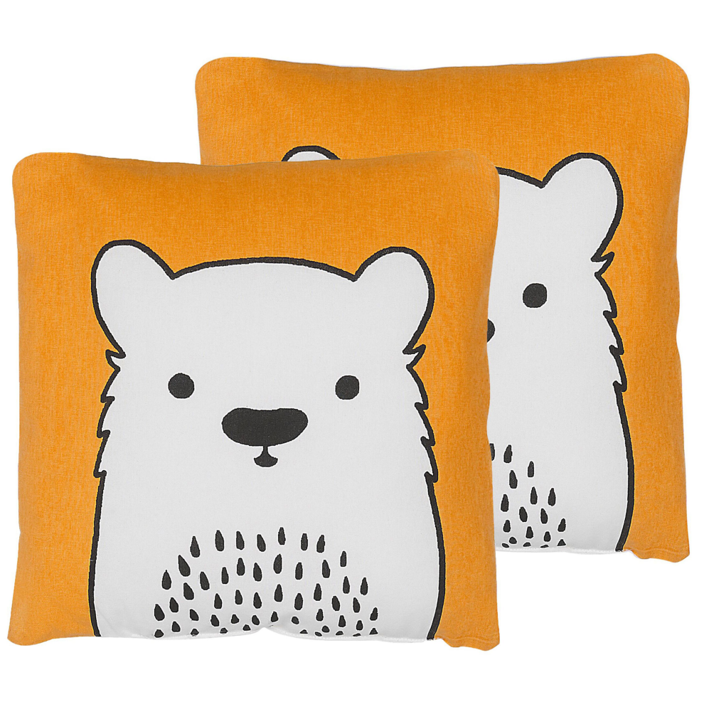 Set of 2 Cotton Kids Cushions Bear 45 x 45 cm Orange WARANASI