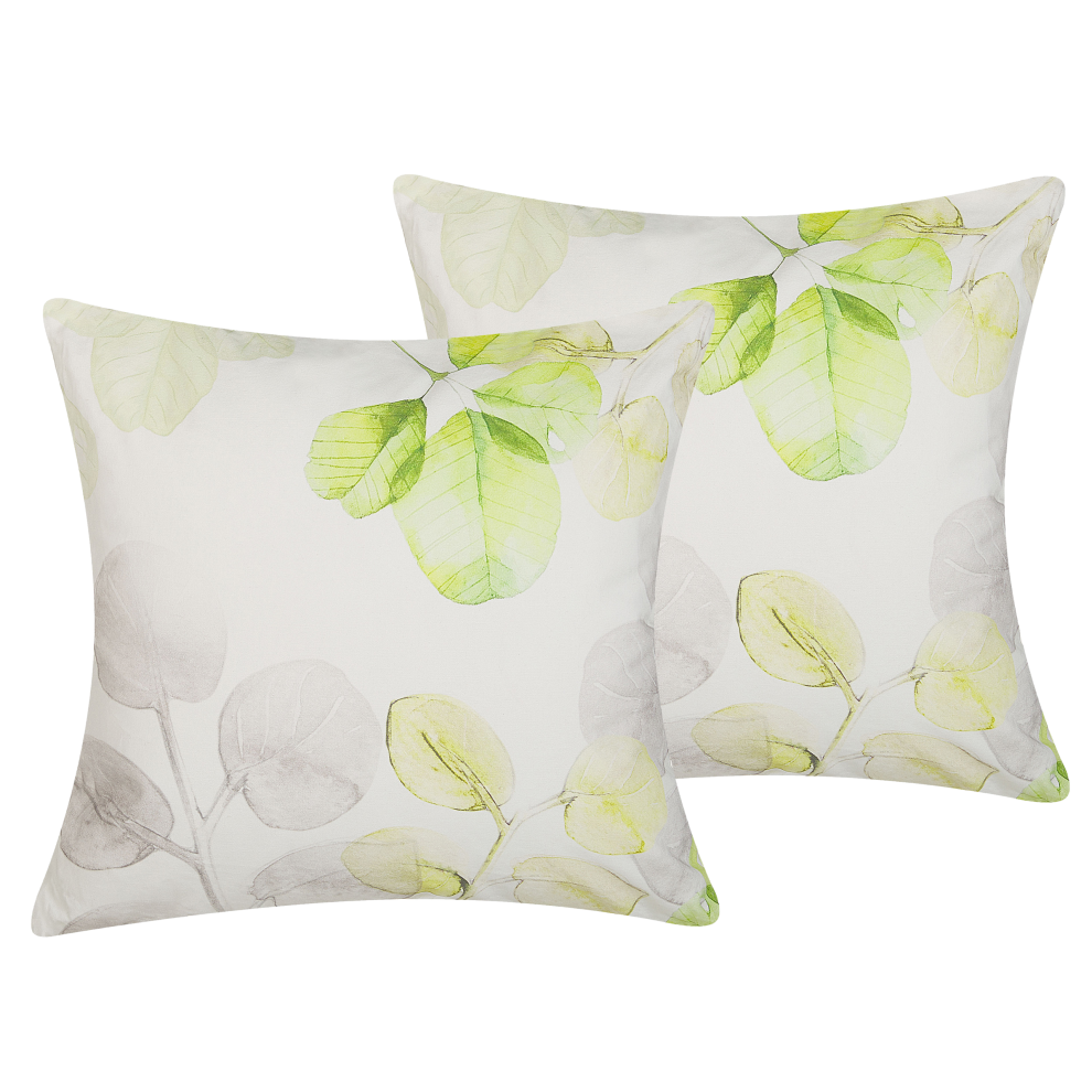 Set of 2 Decorative Cushions PEPEROMIA Cotton 45 x 45 cm White Plant Pattern