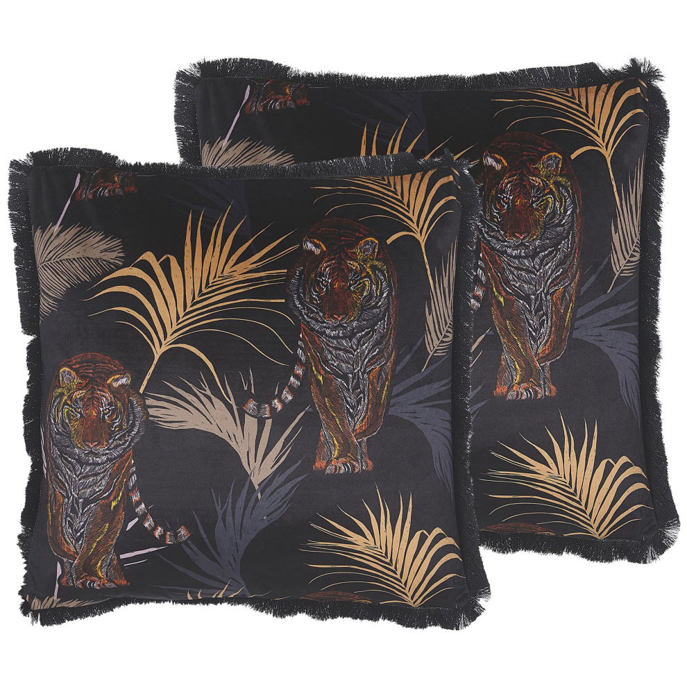 Set of 2 Decorative Cushions RAMTEK Velvet 45 x 45 cm Black Animal Pattern