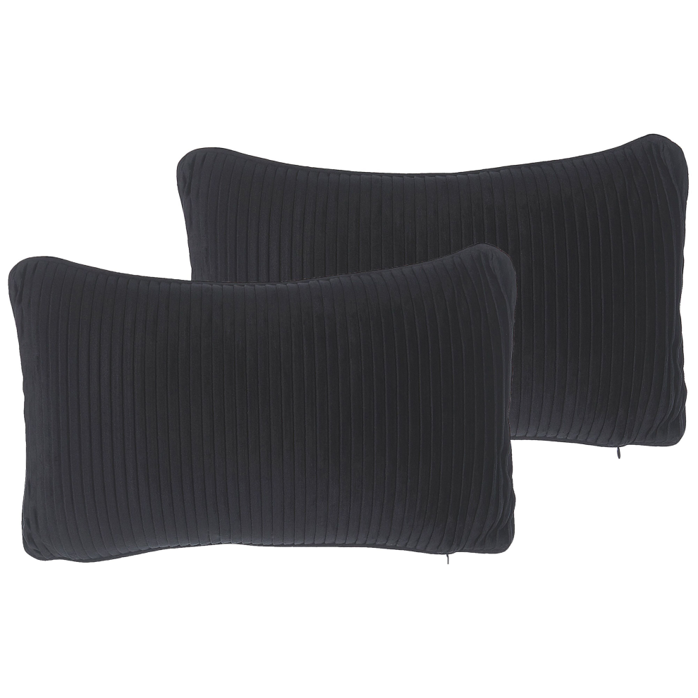 Set of 2 Decorative Cushions GUDARI Velvet 30 x 50 cm Black Striped