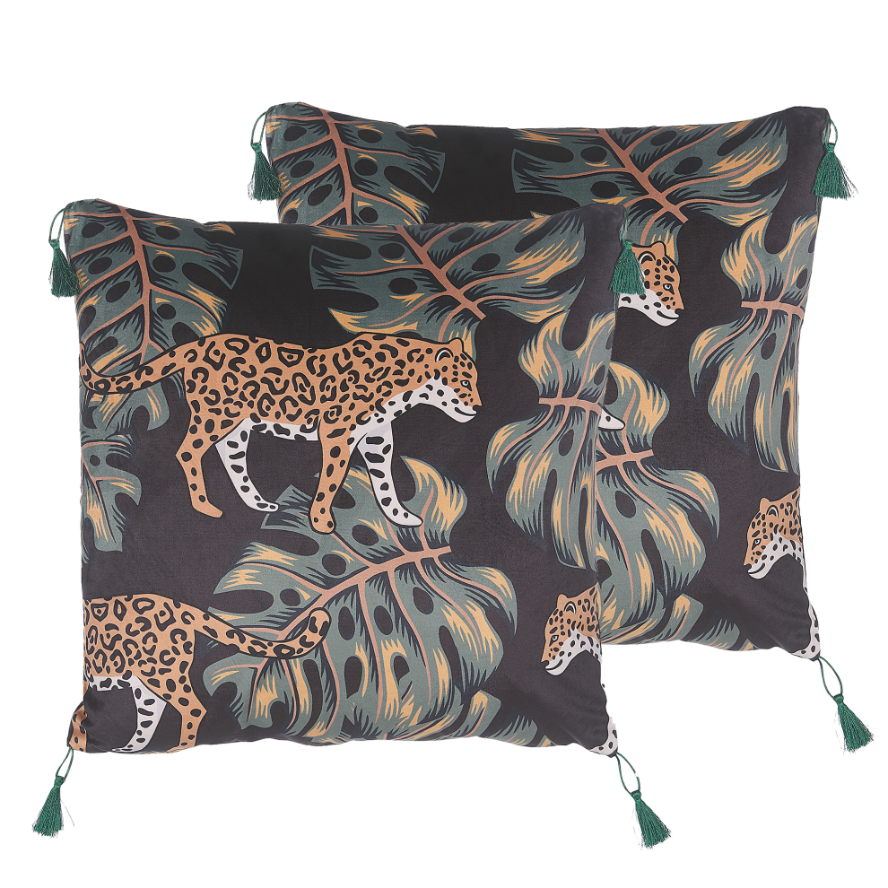Set of 2 Decorative Cushions KUHI Velvet 45 x 45 cm Black Animal Pattern