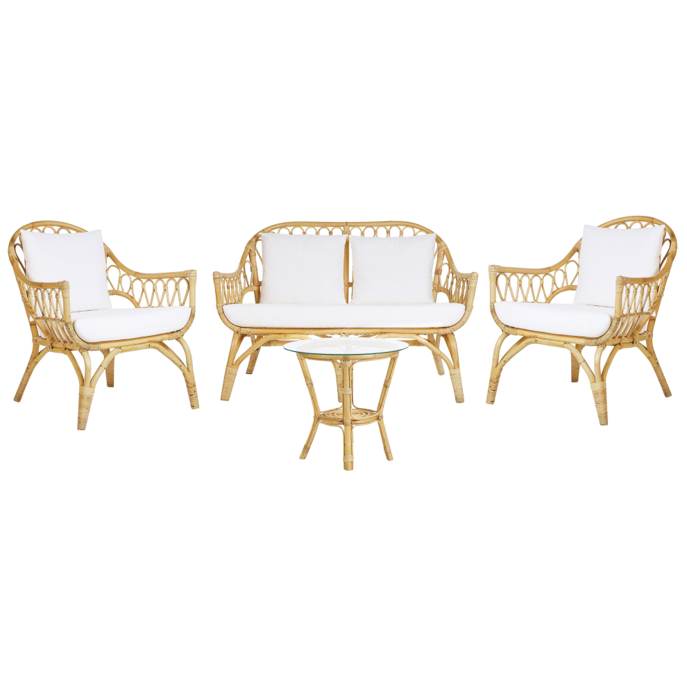 Garden Lounge Set with Table 4 Seater SIBARI Rattan Natural