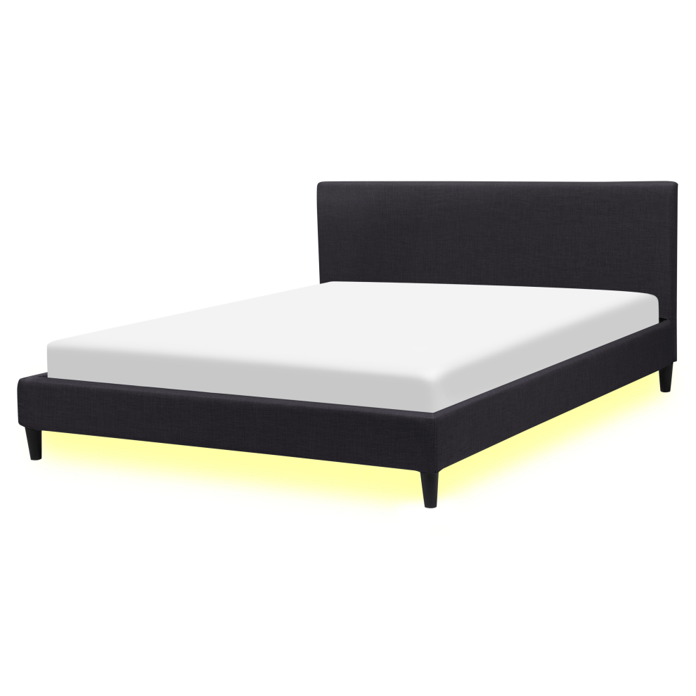 Bed with LED Fabric FITOU 160 x 200 cm (EU King Size) Black