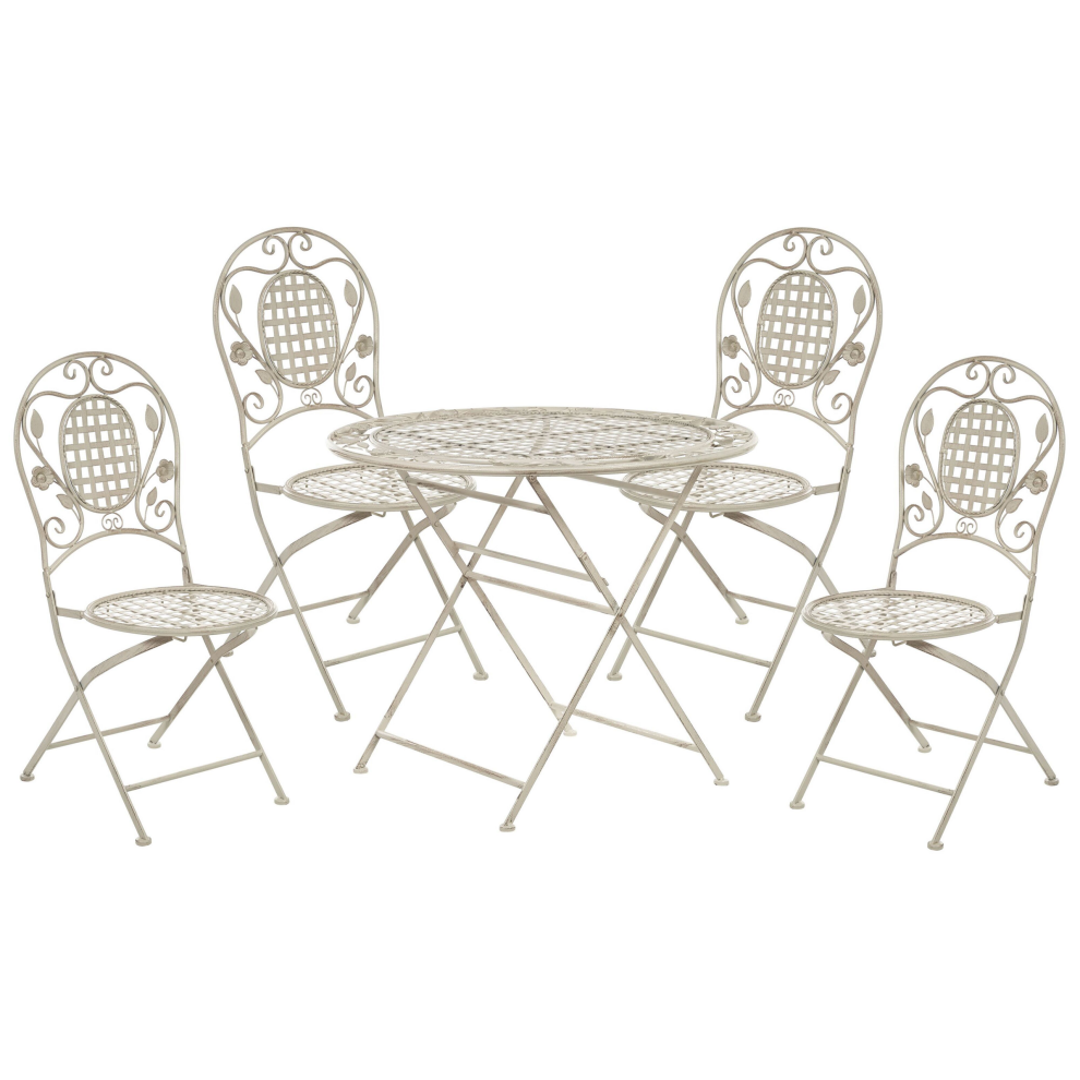 Garden Dining Set 4 Seater BIVIO Folding Metal Off-White