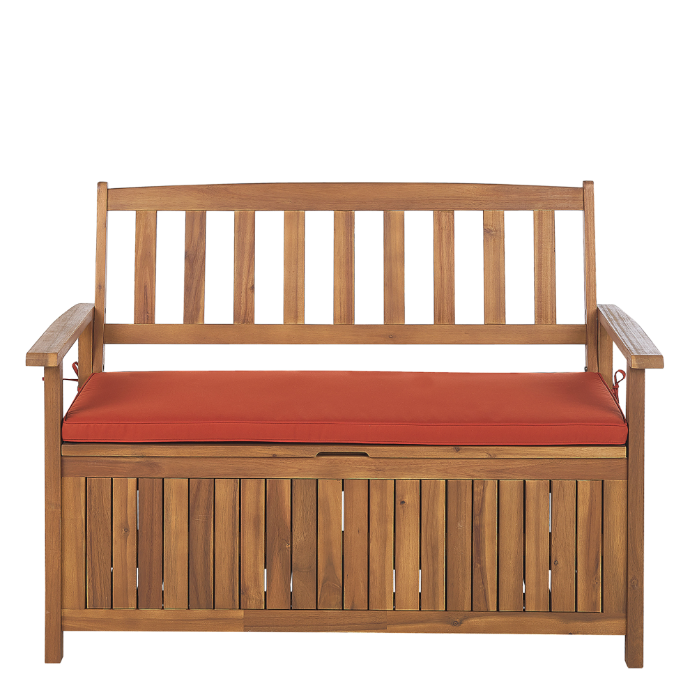 Garden Bench with Cushion SOVANA 120 cm with Storage Acacia Wood Red