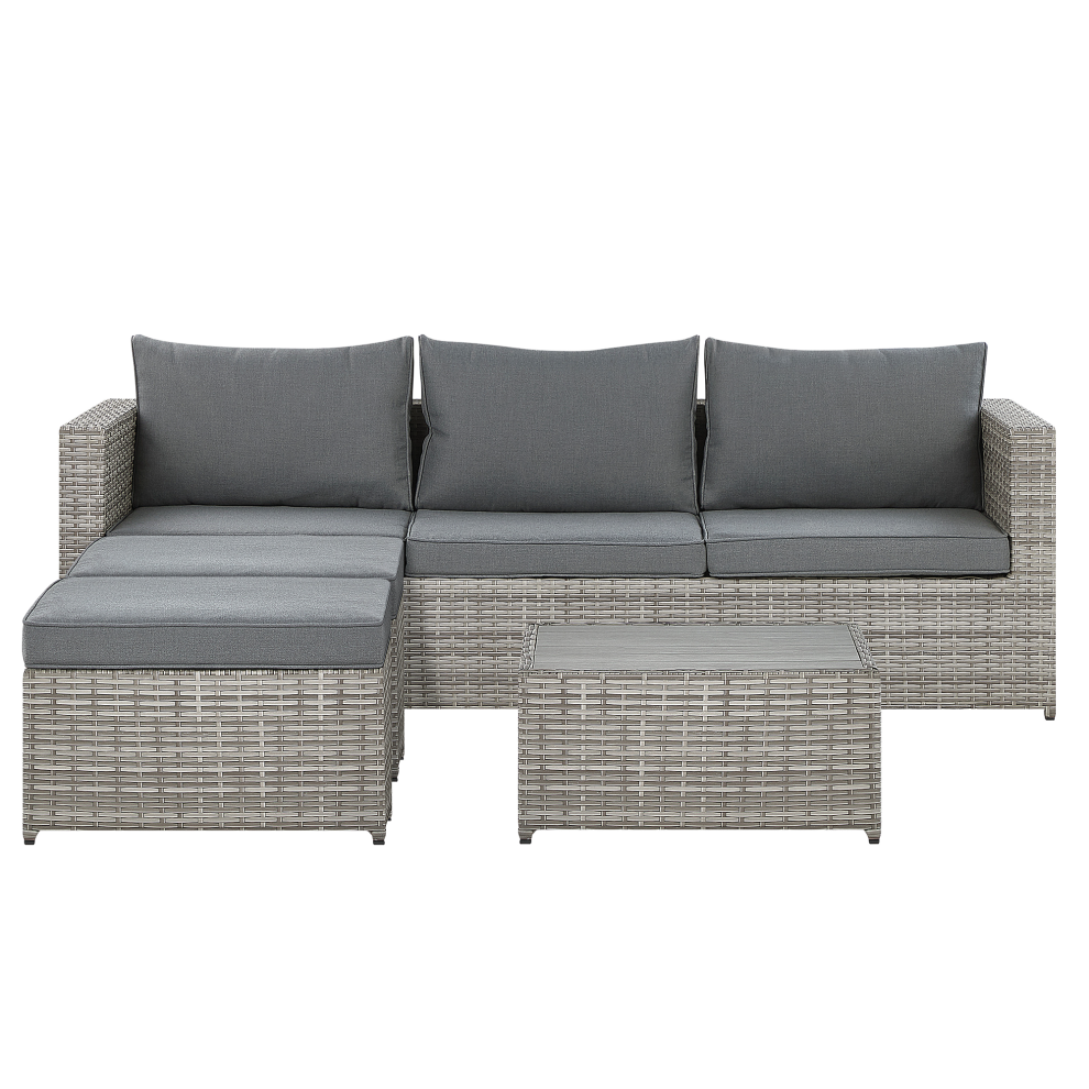 Garden Corner Sofa with Table 5 Seater SABBIA Left Hand Modular PE Rattan Light Grey