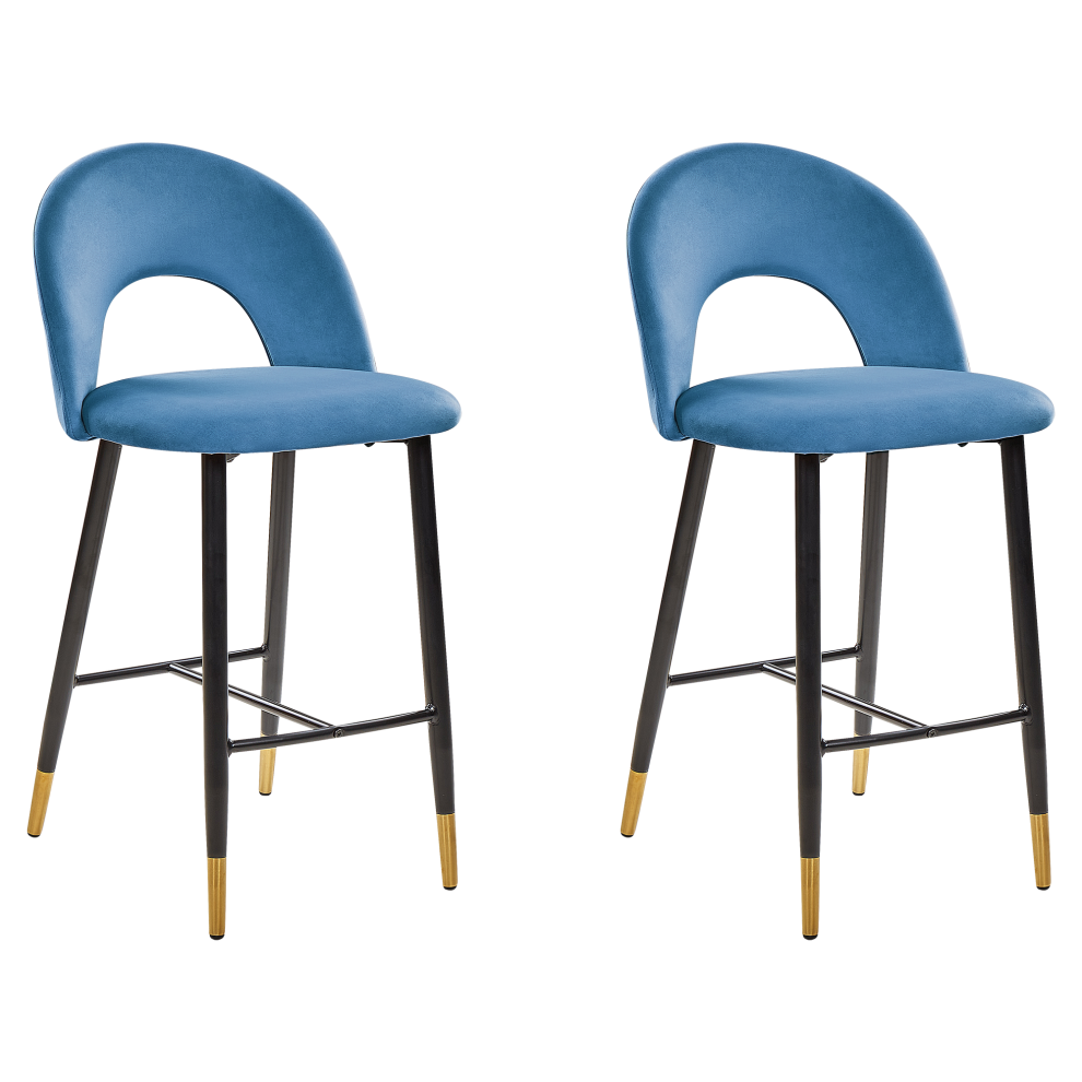 Set of 2 Bar Chairs FALTON Velvet Blue