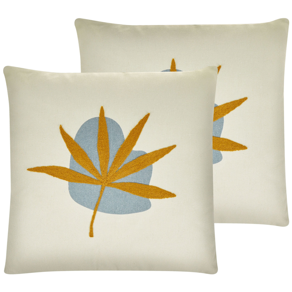 Set of 2 Decorative Cushions DAVALLIA 45 x 45 cm Beige Plant Pattern