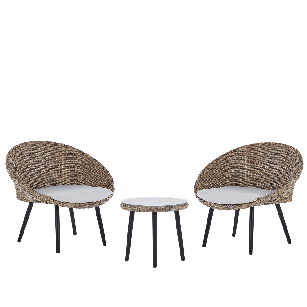 Bistro Set with Cushions ORTIGIA PE Rattan Light Beige Beige
