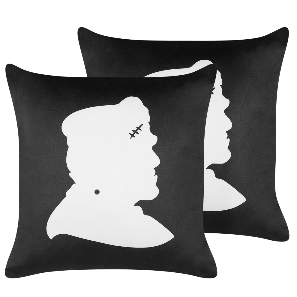 Set of 2 Decorative Cushions FRANKLINIA Velvet 45 x 45 cm Black Abstract Pattern