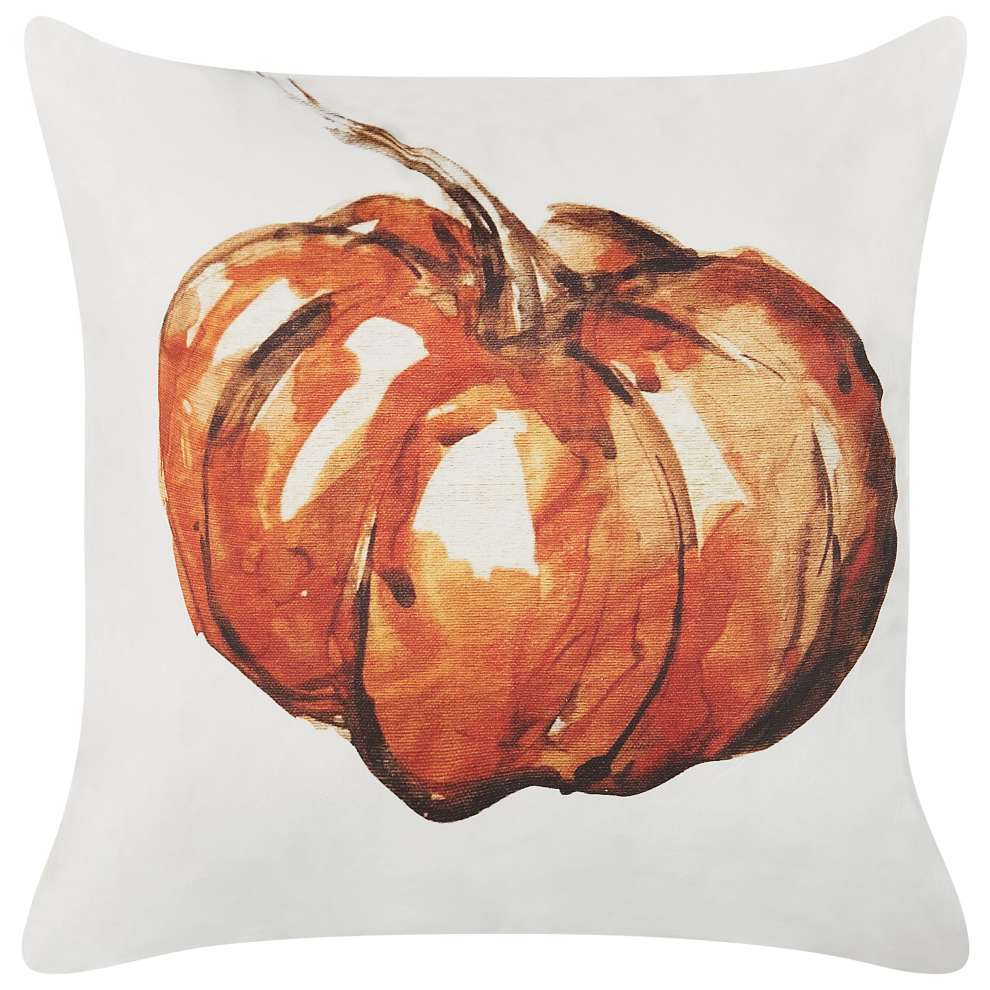 Throw Cushion CURBITA Velvet 45 x 45 cm Beige Plant Pattern