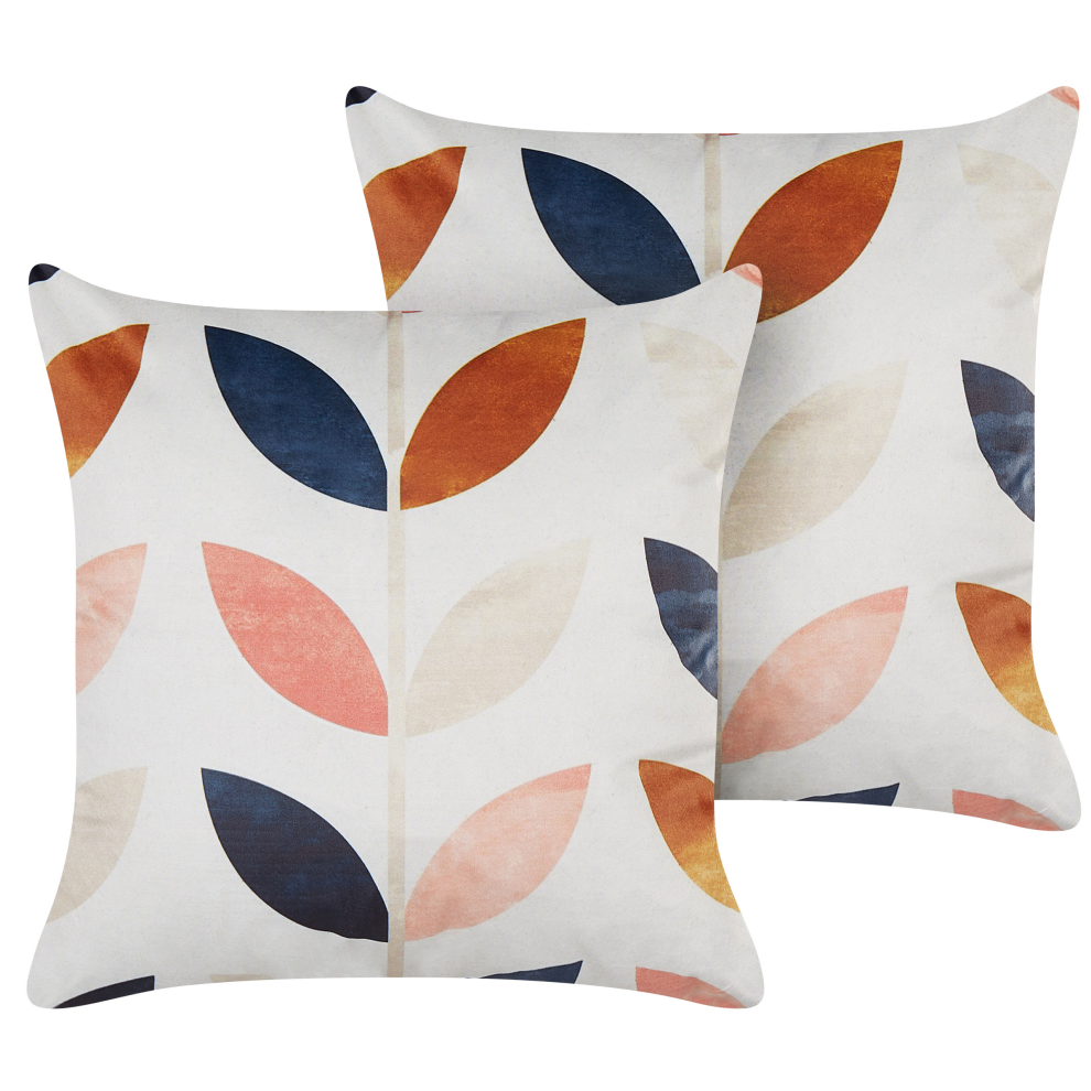 Set of 2 Decorative Cushions QUINOA Velvet 45 x 45 cm Multicolour Plant Pattern