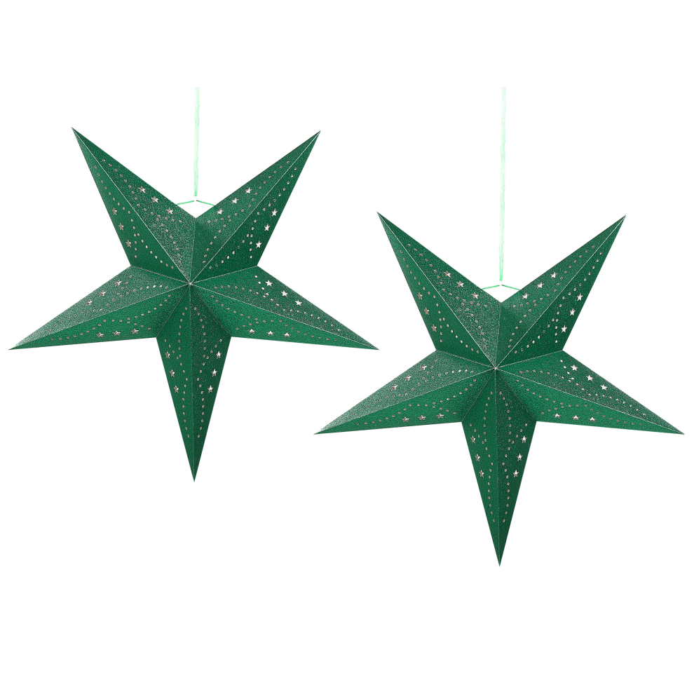 Set of 2 Hanging Decorations Star MOTTI Paper 60 cm Emerald Green