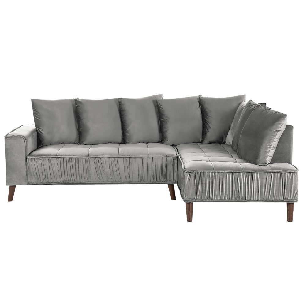 Left Hand Velvet Corner Sofa Grey GRENA