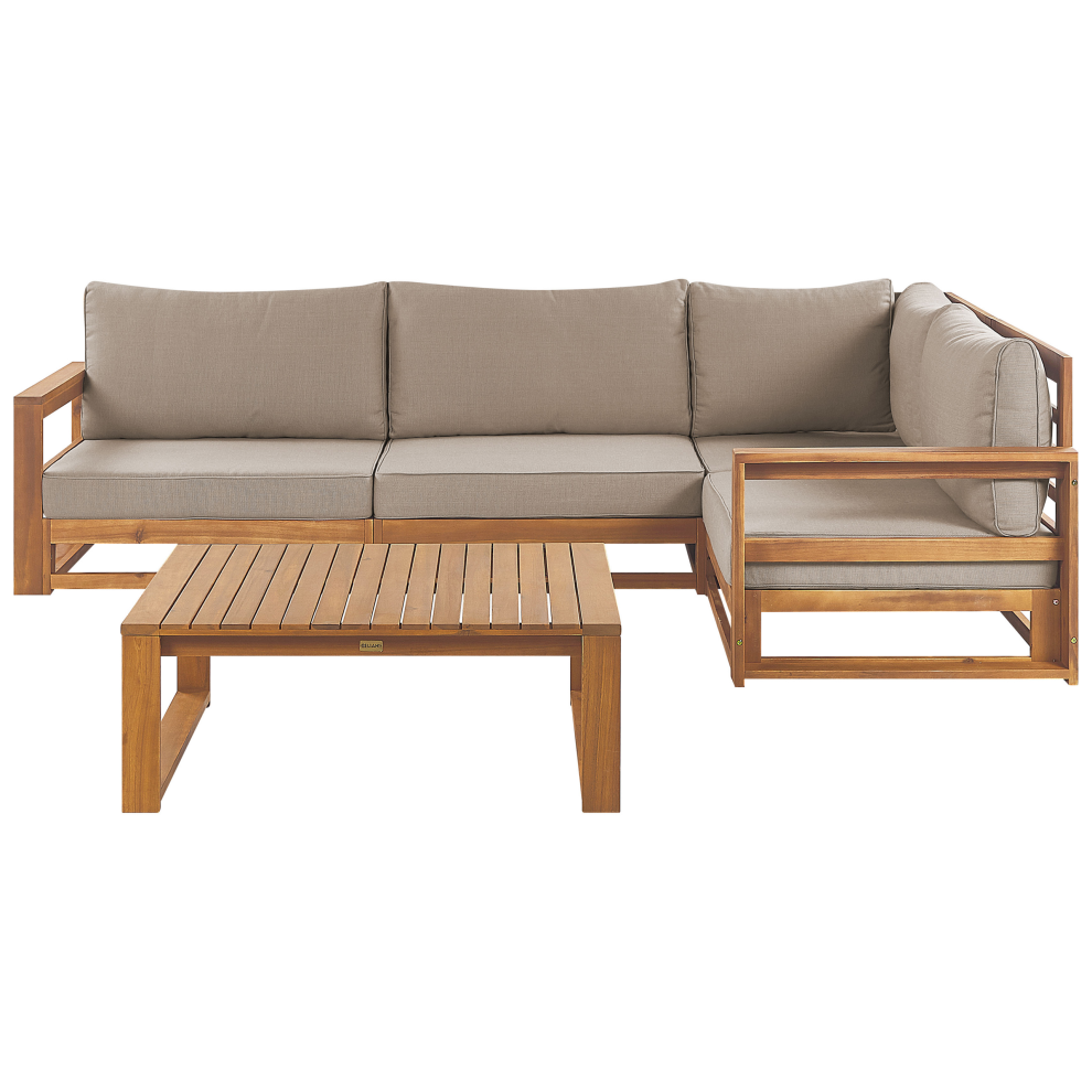Garden Corner Sofa with Table 4 Seater TIMOR Left Hand Modular Certified Acacia Wood Light Brown