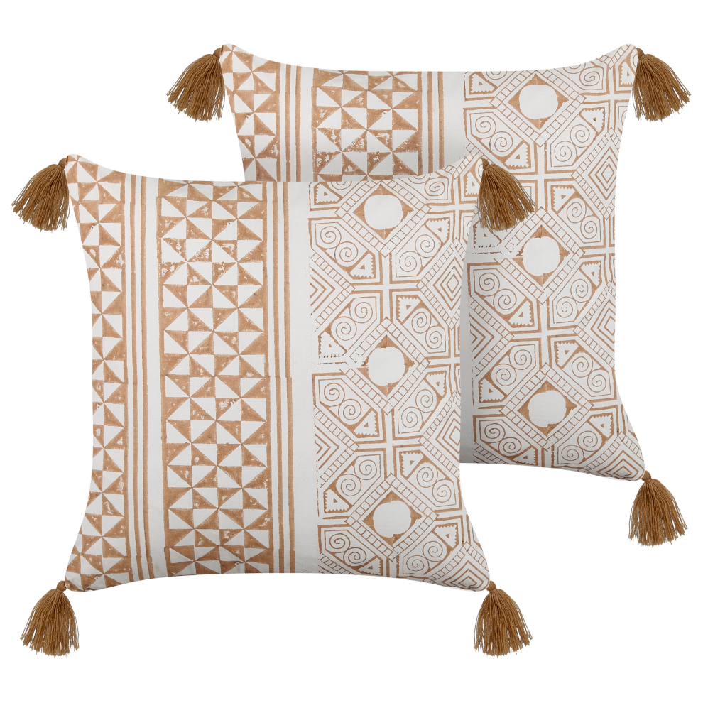 Set of 2 Decorative Cushions MALUS Cotton 45 x 45 cm Light Brown Oriental Pattern