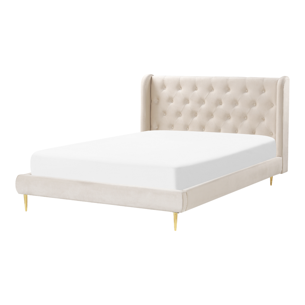 Bed Velvet FORBACH 140 x 200 cm (EU Double) Beige