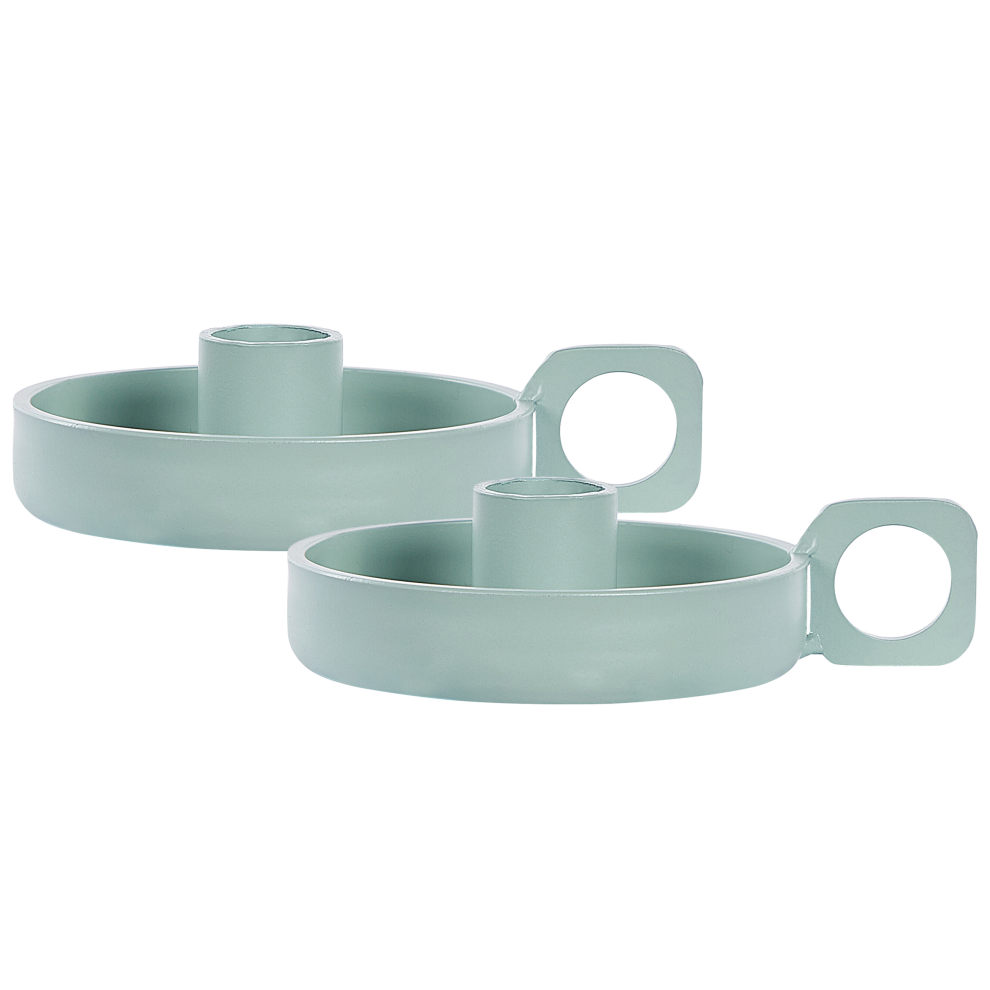 Set of 2 Candle Holders CHORIO Metal 4 cm Mint Green