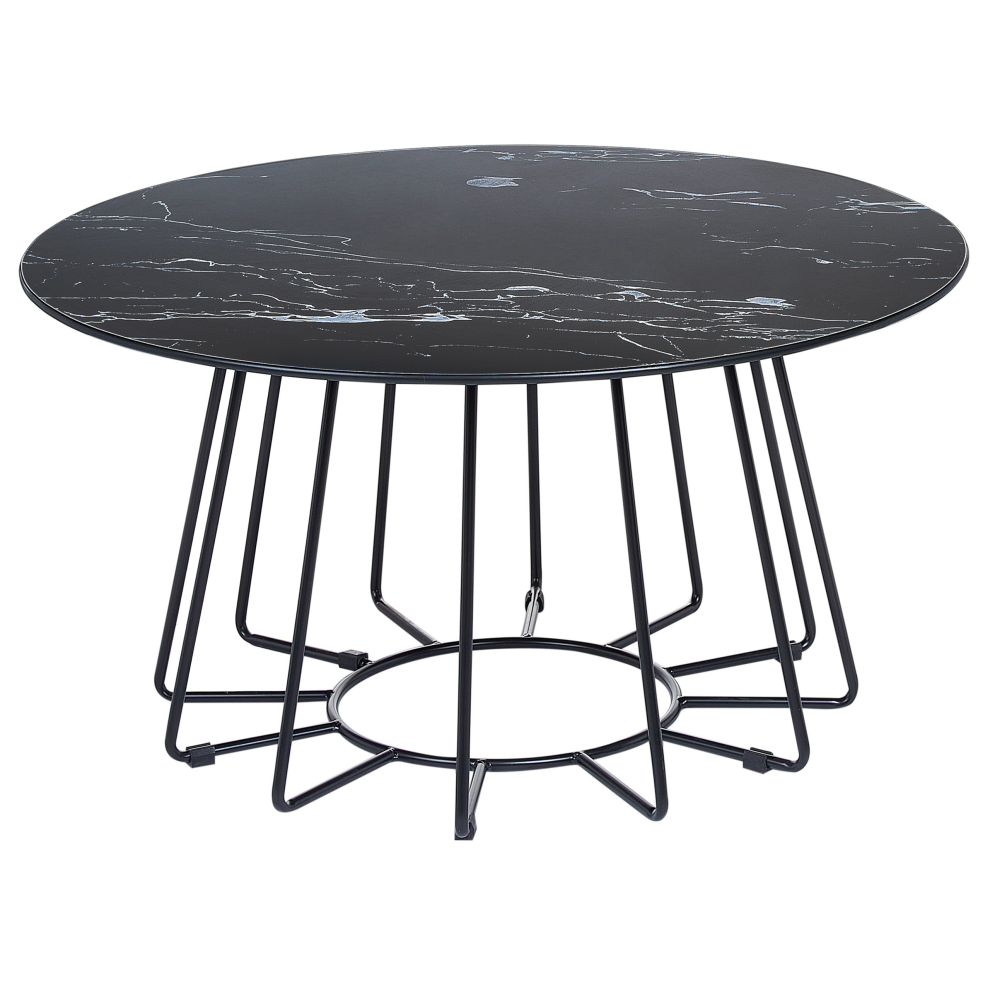 Coffee Table BERNIE Tempered Glass Black Marble