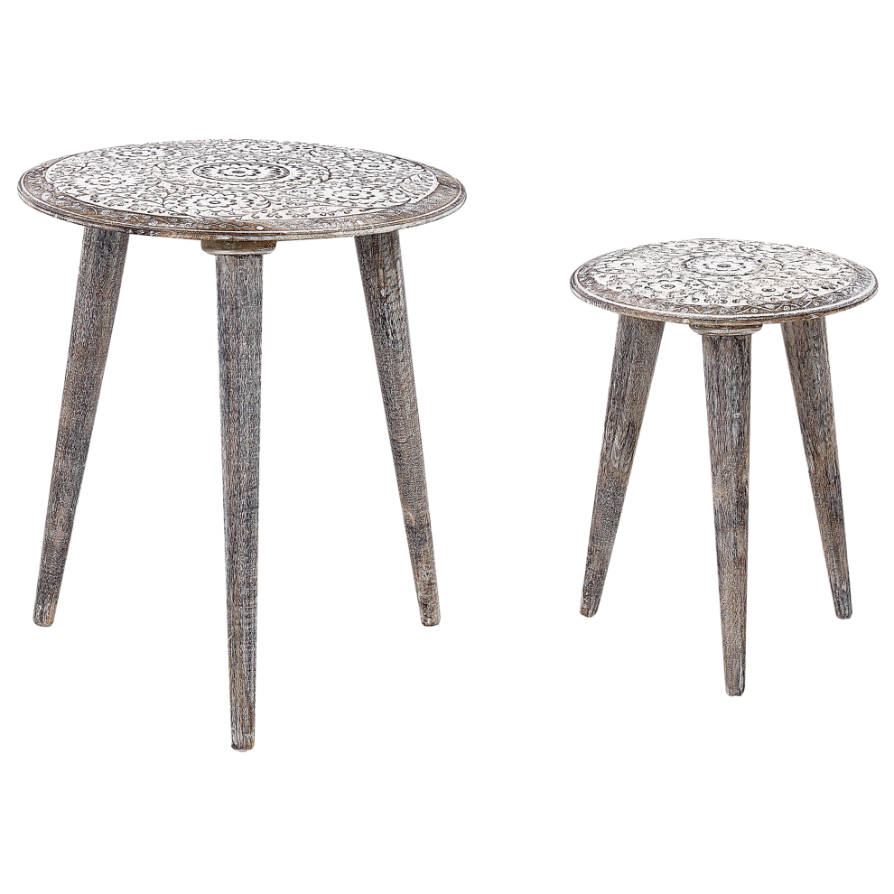 Set of 2 Side Tables BARJU Mango Wood White