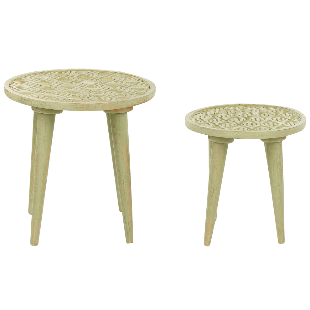 Set of 2 Side Tables MAHARO Mango Wood Light Green