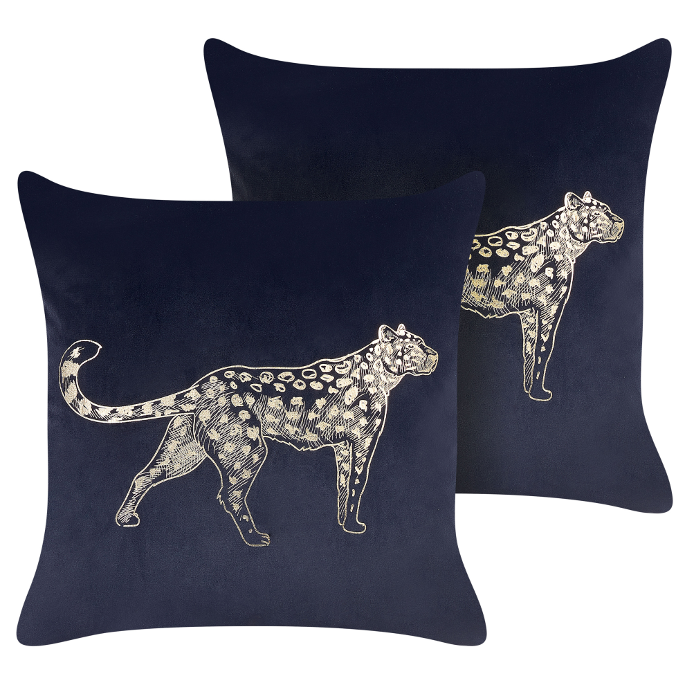 Set of 2 Decorative Cushions MARULA Velvet 45 x 45 cm Black Animal Pattern