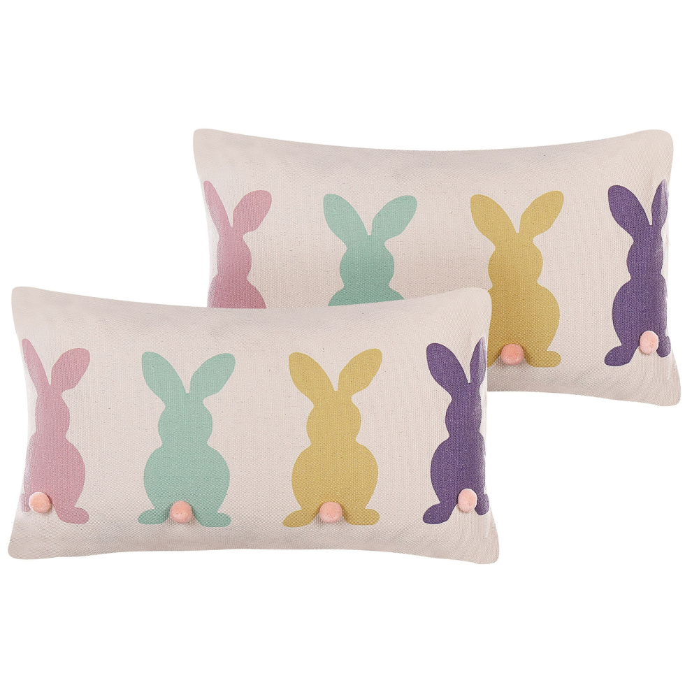 Set of 2 Cotton Cushions Rabbit Print 30 x 50 cm Multicolour CLUSIA