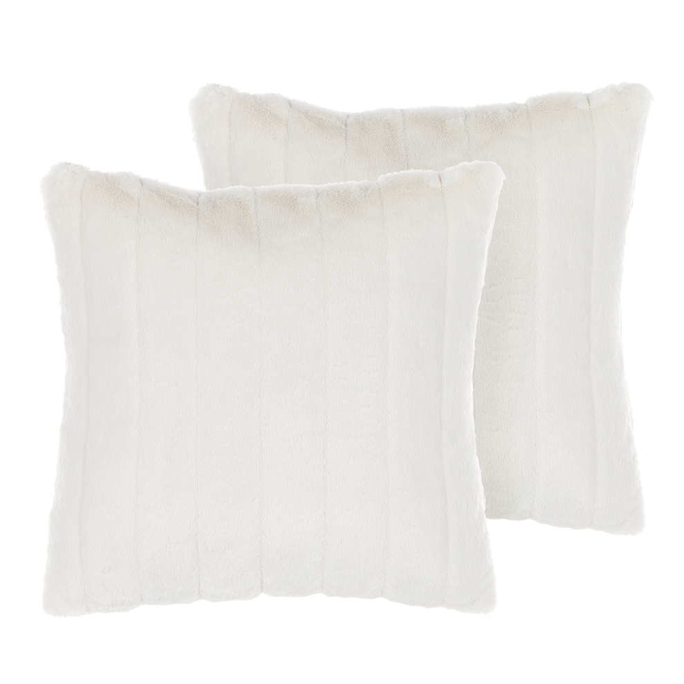 Set of 2 Decorative Cushions PUMILA Faux Fur 45 x 45 cm White Solid