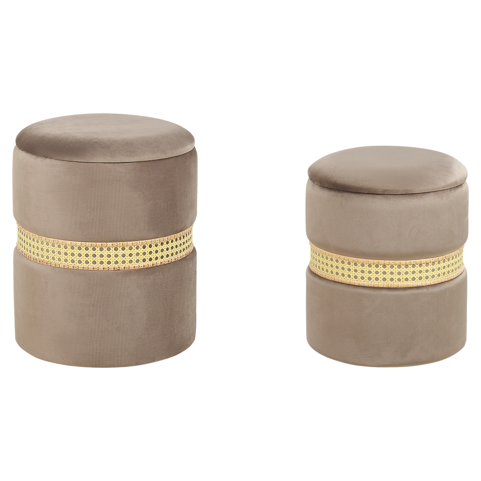 Set of 2 Velvet Storage Pouffes Taupe MEDFORD