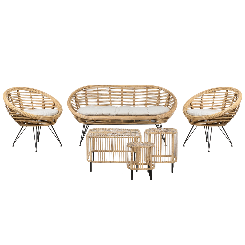 Garden Lounge Set with Table 4 Seater MARATEA/CESENATICO Rattan Natural