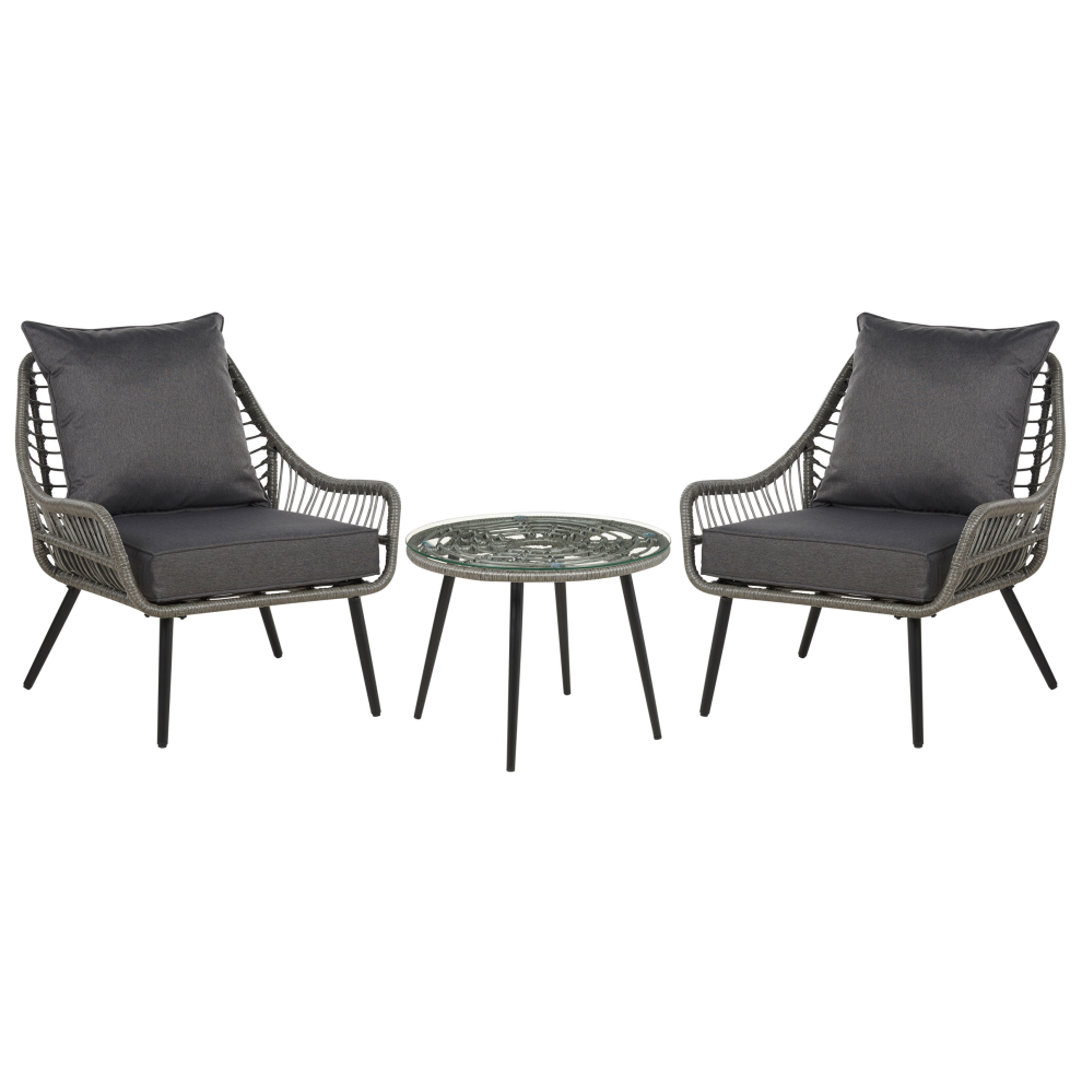Bistro Set with Cushions LAURETO PE Rattan Grey