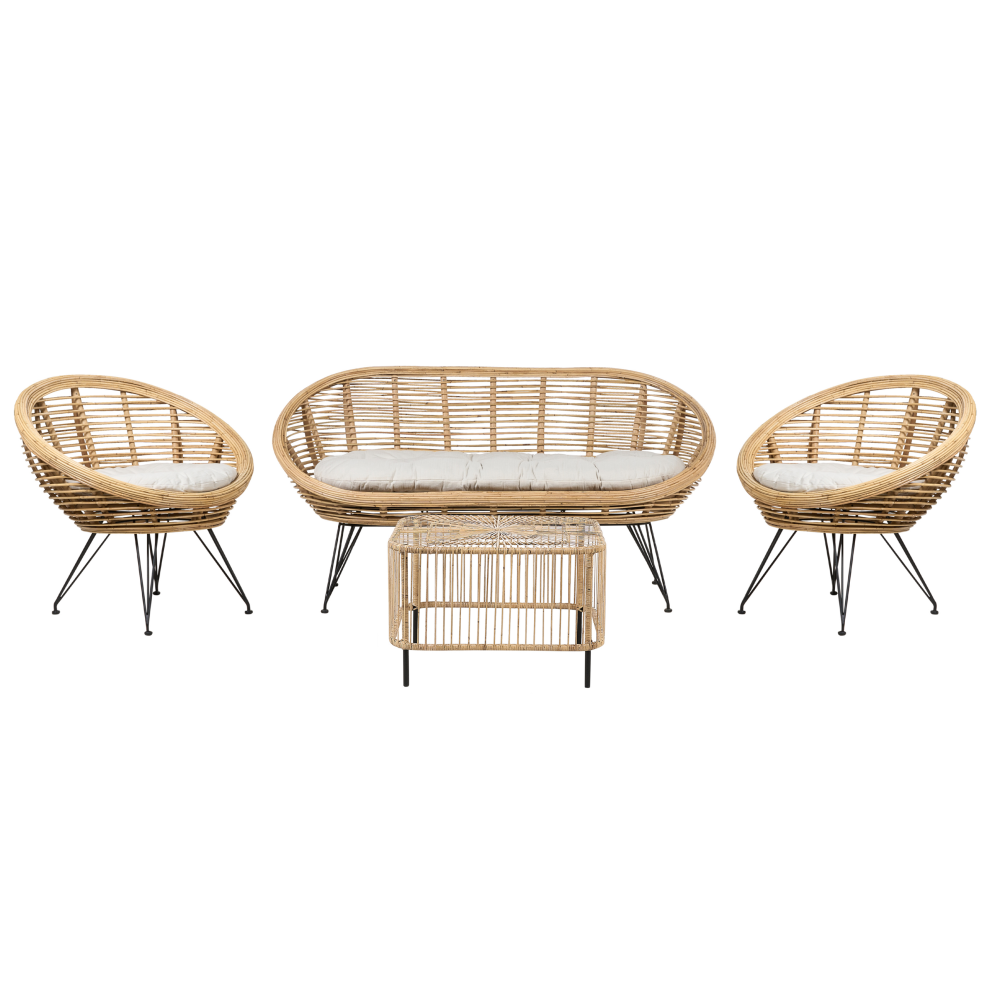 Garden Lounge Set with Table 4 Seater MARATEA/CESENATICO Rattan Natural