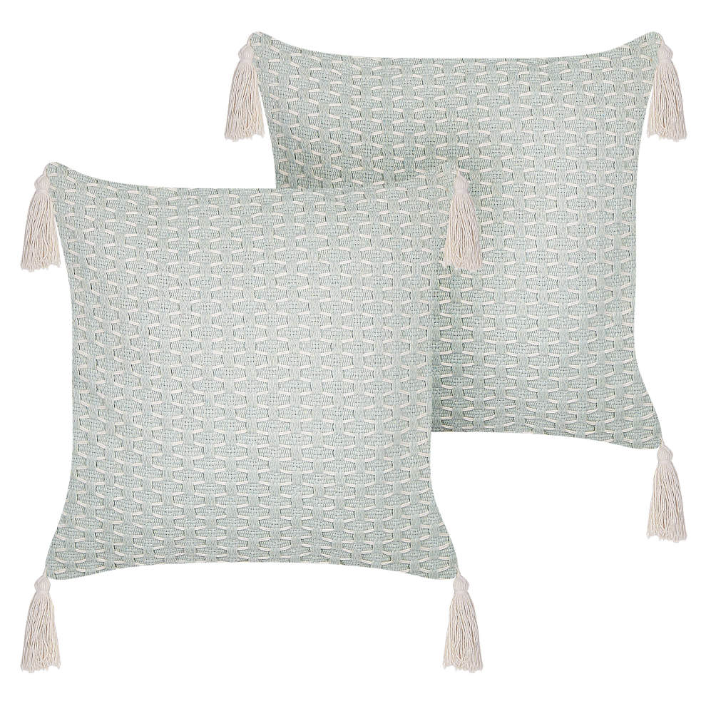 Set of 2 Decorative Cushions HAKONE 42 x 42 cm Mint Green Geometric Pattern