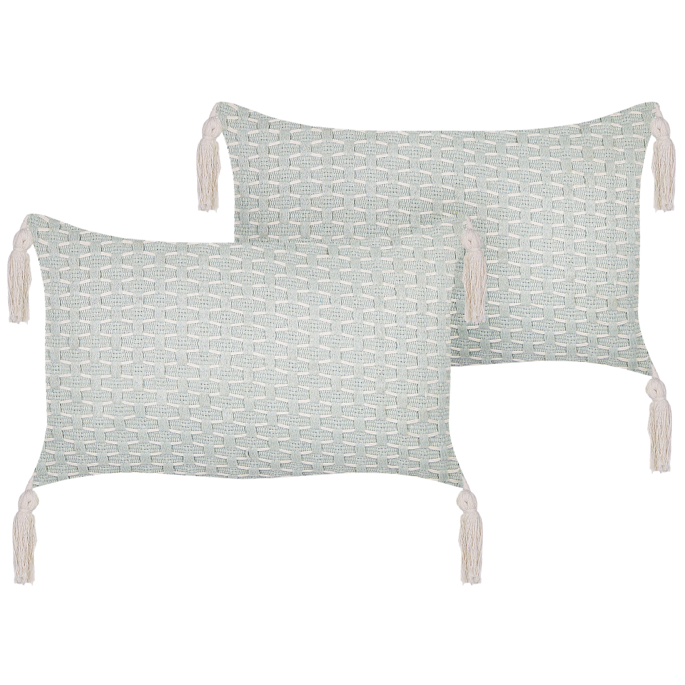 Set of 2 Decorative Cushions HAKONE 45 x 25 cm Mint Green Geometric Pattern