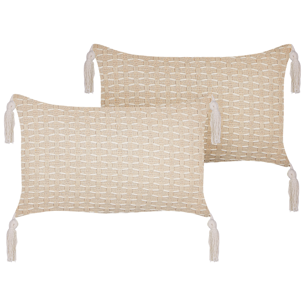 Set of 2 Decorative Cushions HAKONE 45 x 25 cm Light Beige Geometric Pattern
