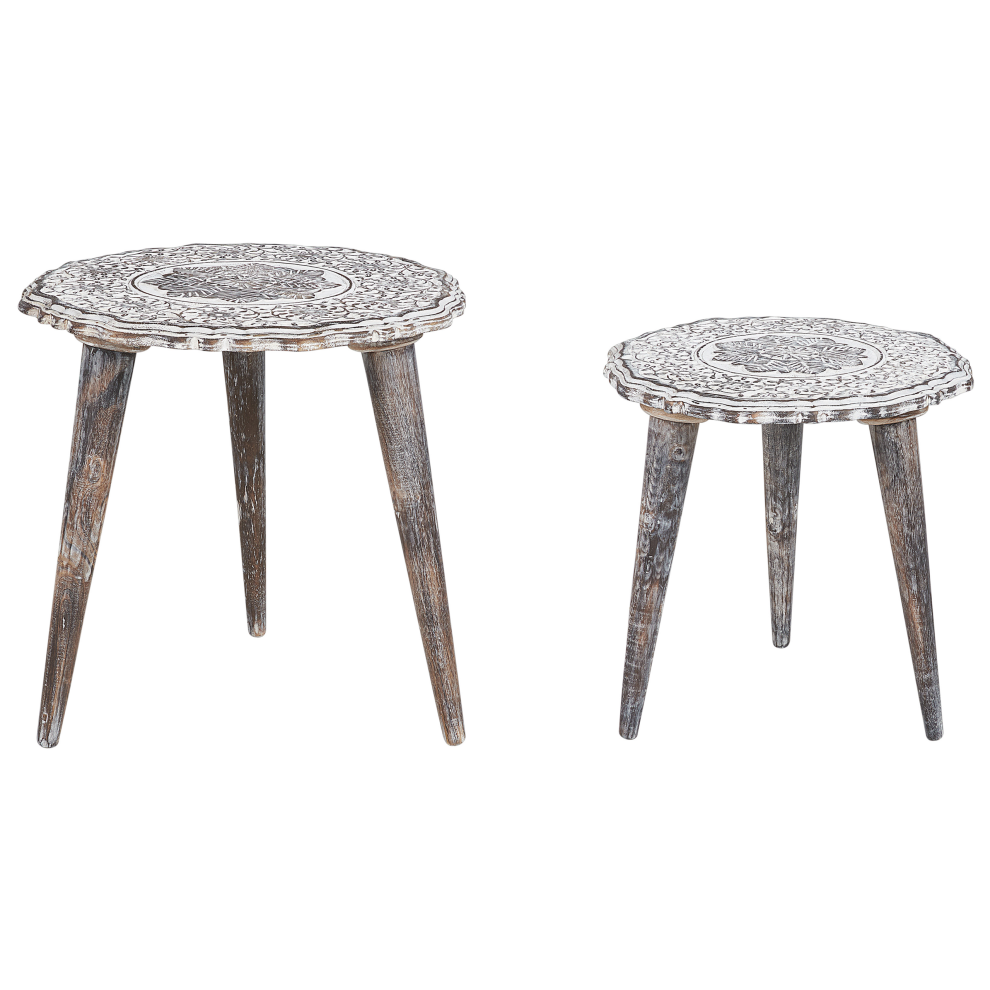 Set of 2 Mango Wood Side Tables Off-White ADRO
