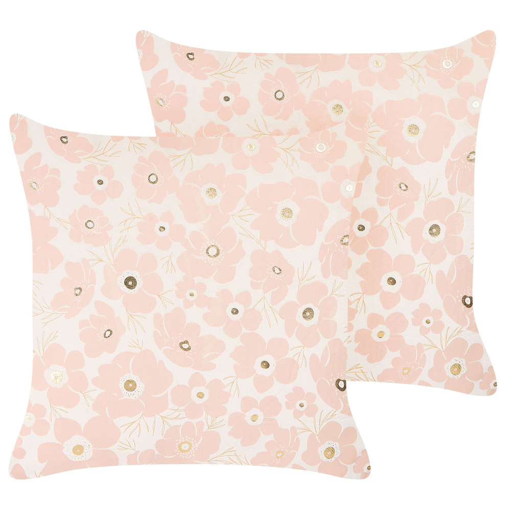 Set of 2 Decorative Cushions TRITELEIA Velvet 45 x 45 cm Pink Floral Pattern